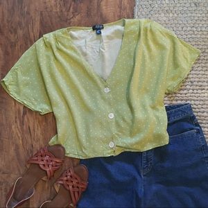 Lime Green Polka Dot Cropped Blouse